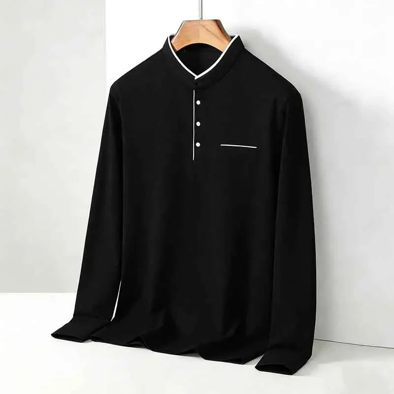 Men's Mandarin Collar Long Sleeve Shirt Regular Fit Casual Soft Breathable Fashion Trendy Daily Business Casual Top for Men