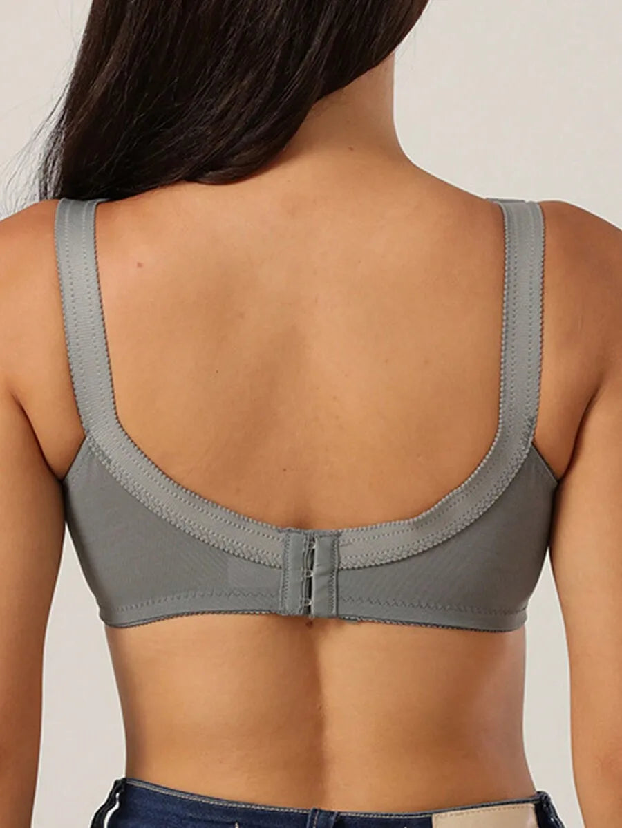 Black Lace Full Coverage Bra with Sheer Panels and Adjustable Straps