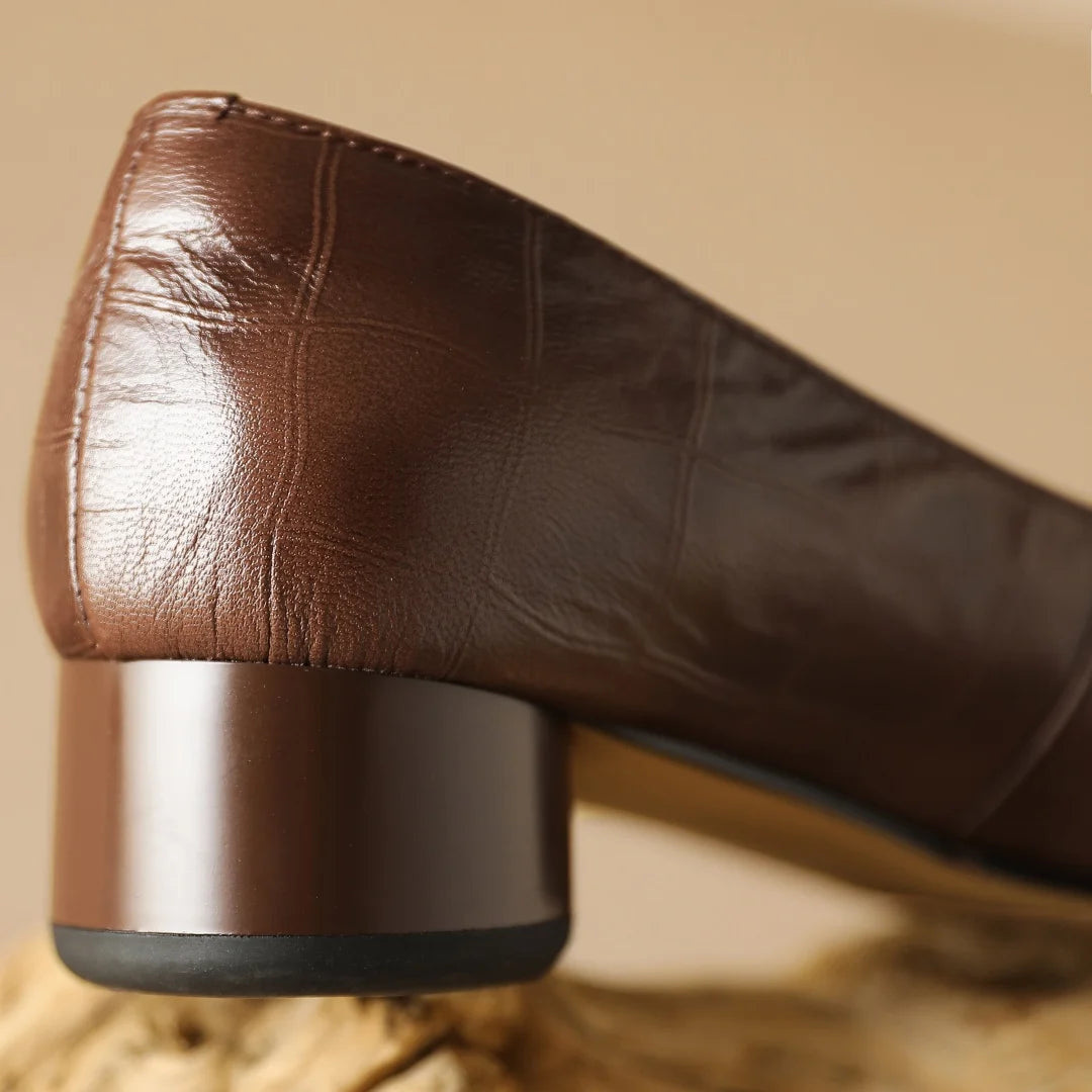 Women's sheepskin round toe metal buckle slip-on pumps 3cm thick low heel elegant ladies Ol style daily slim dress heels shoes