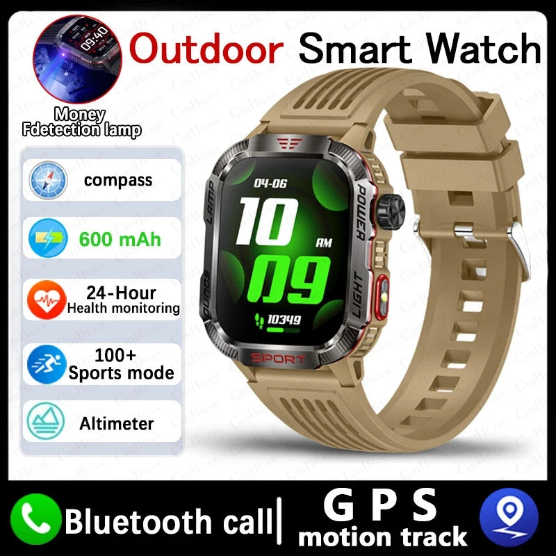 Outdoor Sports Smart Watch Men 2.01" GPS Tracker Compass LED Flashlight 600mAh Battery Waterproof Bluetooth Call Smartwatch Man