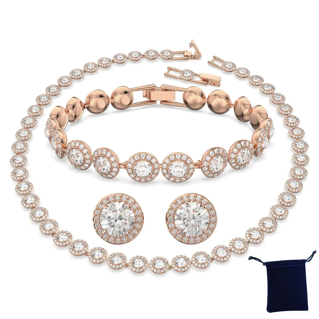 High Quality Women's Classic Happiness Diamond Round Crystal Necklace Set S925 Silver Gorgeous Una Angelic Series Jewelry Set
