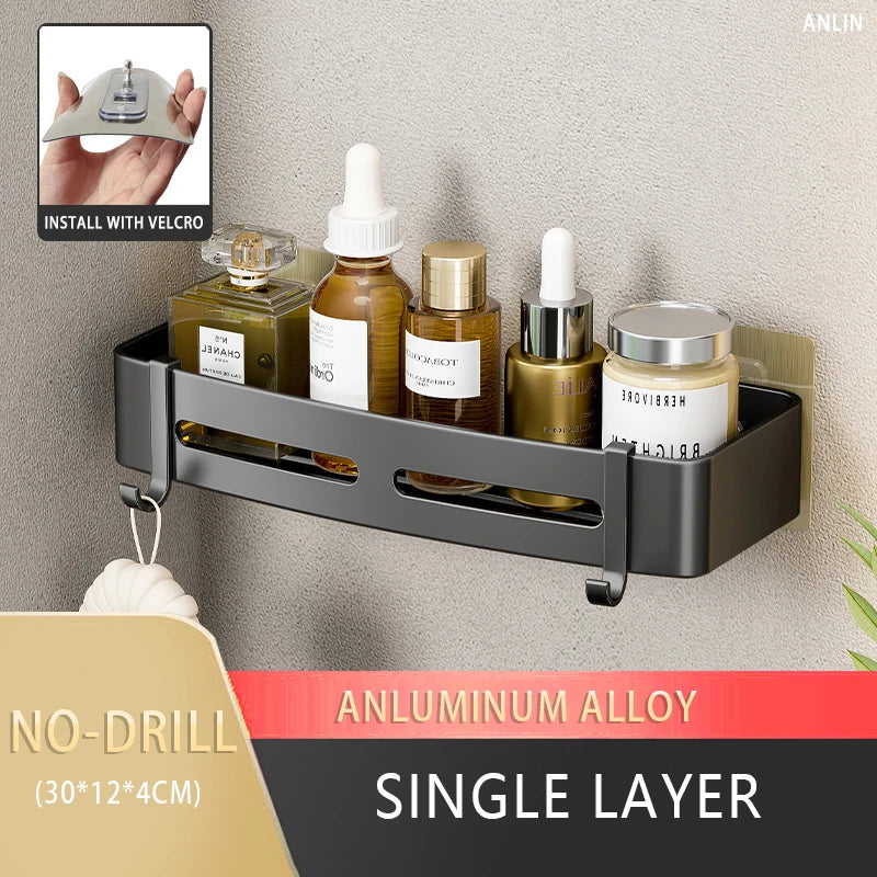 Rust-free Bathroom Corner Shelf Rack – Wall Mounted Non-Drill Shower Storage Organizer