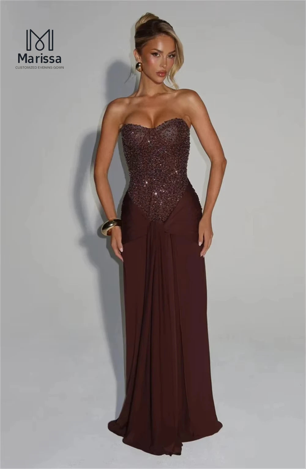 Marissa Long Fish Tail Ball Gowns Ribbon Evening Dresses Wedding Party Dress Custom Made Off-shoulder Dresses for Special Events