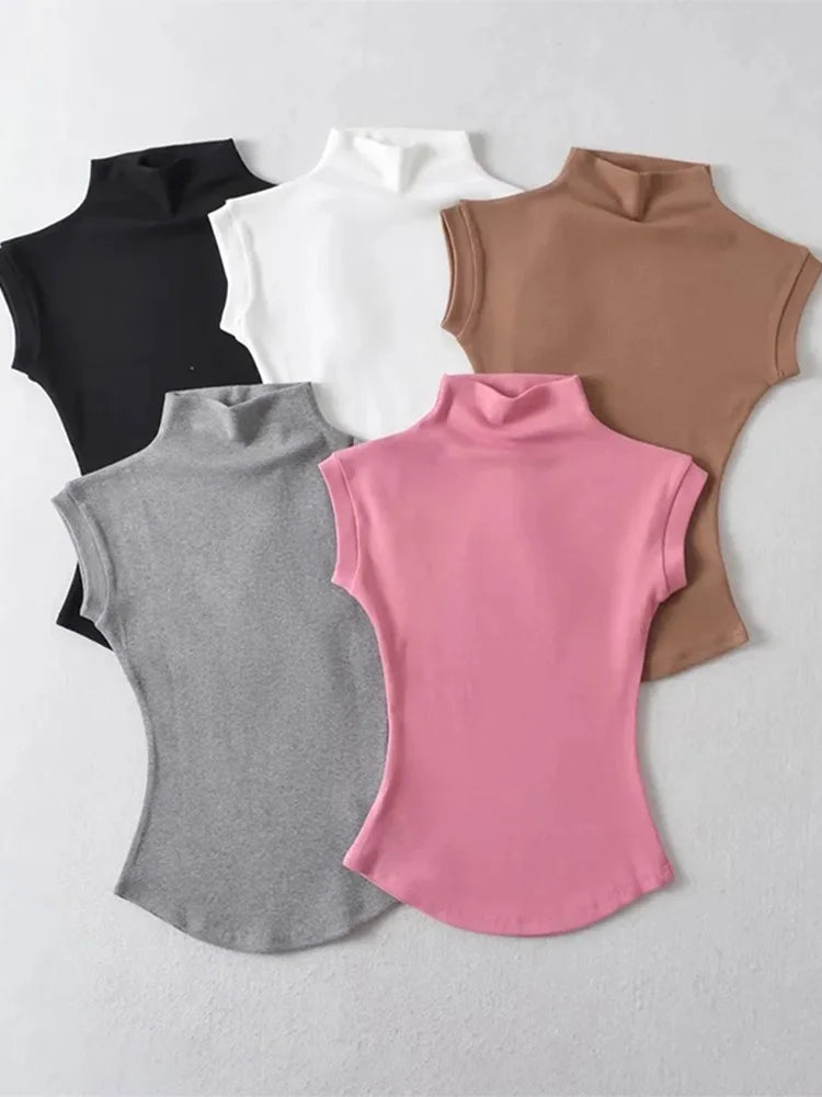 Women's Turtleneck Sleeveless Ribbed Top