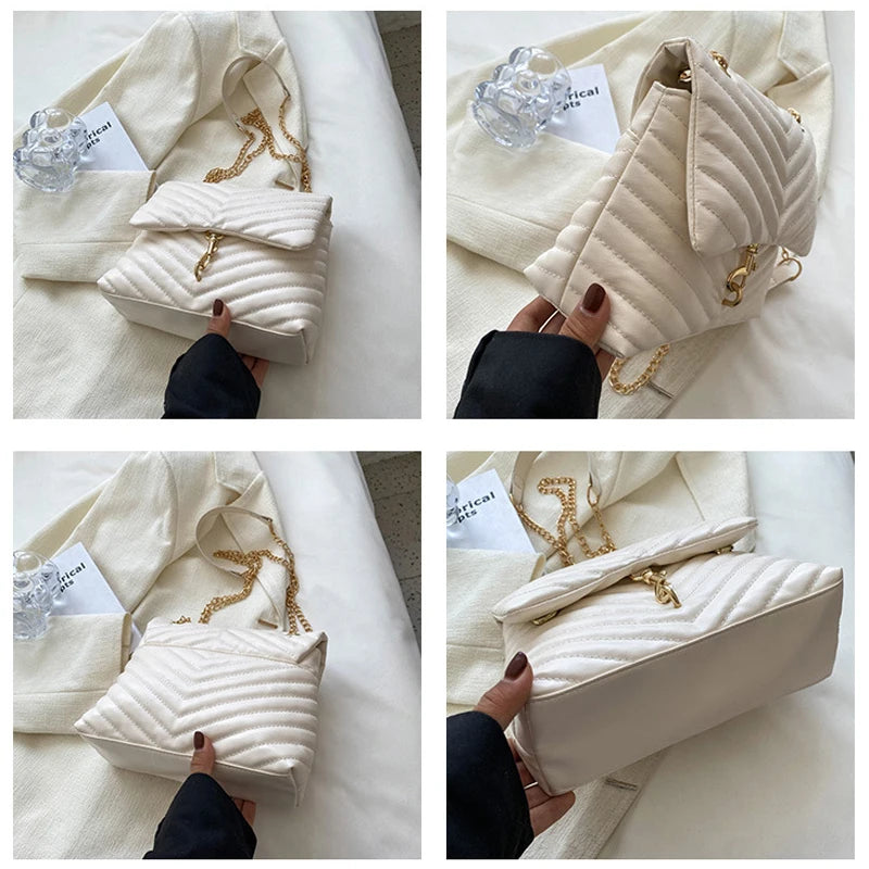 2024 Casual Chain Crossbody Bags For Women Fashion Striped Shoulder Bag Large Capacity Flap Ladies Handbags