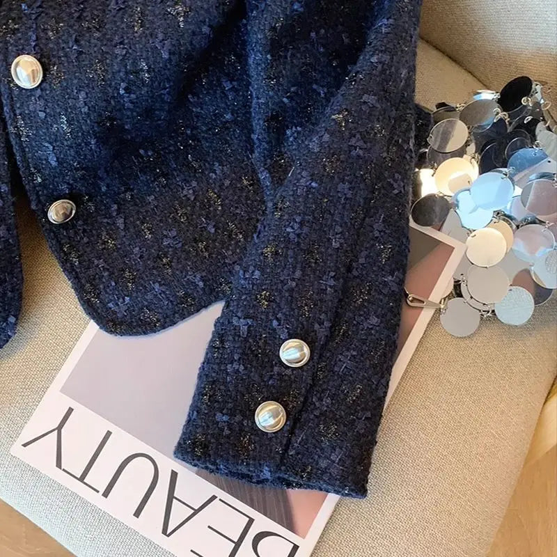 Elegant Long Sleeve Tweed Coat