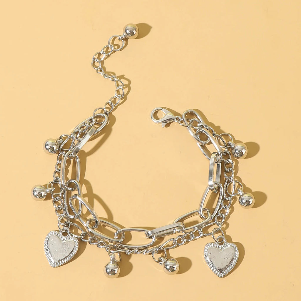 1 Piece Of Women's Minimalist And Fashionable Metal Double-layer Love Pendant Bracelet, Trendy And Versatile Accessory -2061