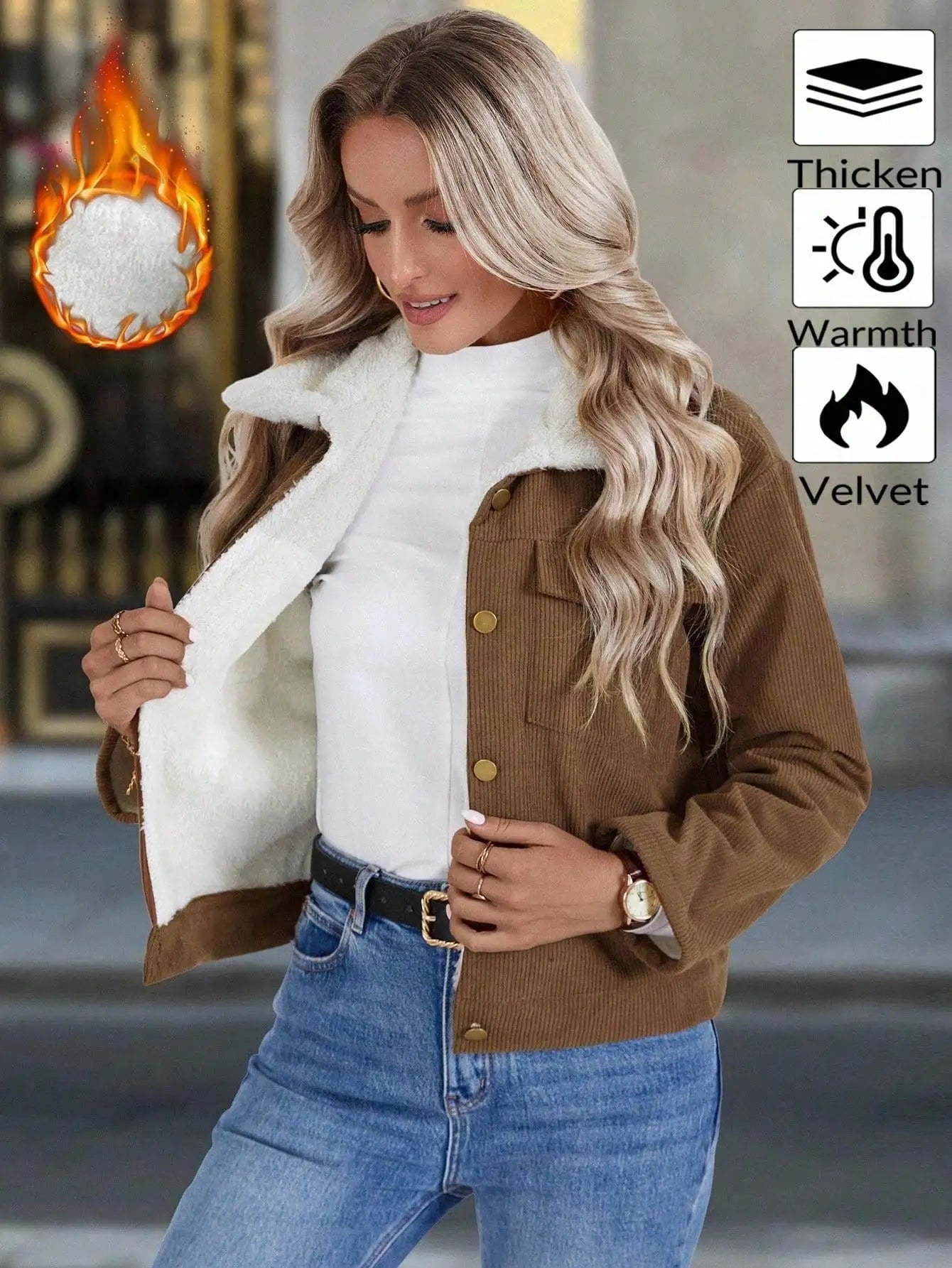Women's Casual Corduroy Fleece Jacket