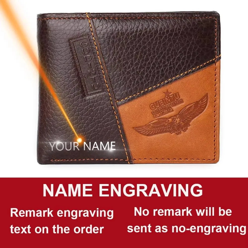 Name Customized Men's Short Wallet Genuine Cow Leather Retro Coin Pocket Card Holder Money Bag High-Quality Male Purse