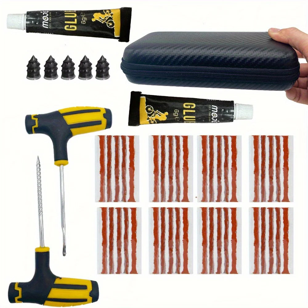 Emergency Tire Repair Kit - Heavy-Duty Glue & Rubber Strips for Flat Puncture Fix on Cars/Trucks/RVs, On-the-Go Safety Solution