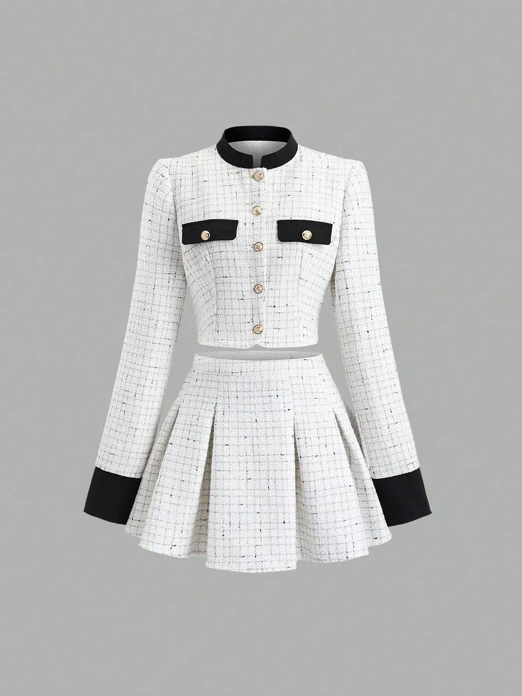 Women's Tweed Suit  Set; Long Sleeve Jacket & Pleated Skirt