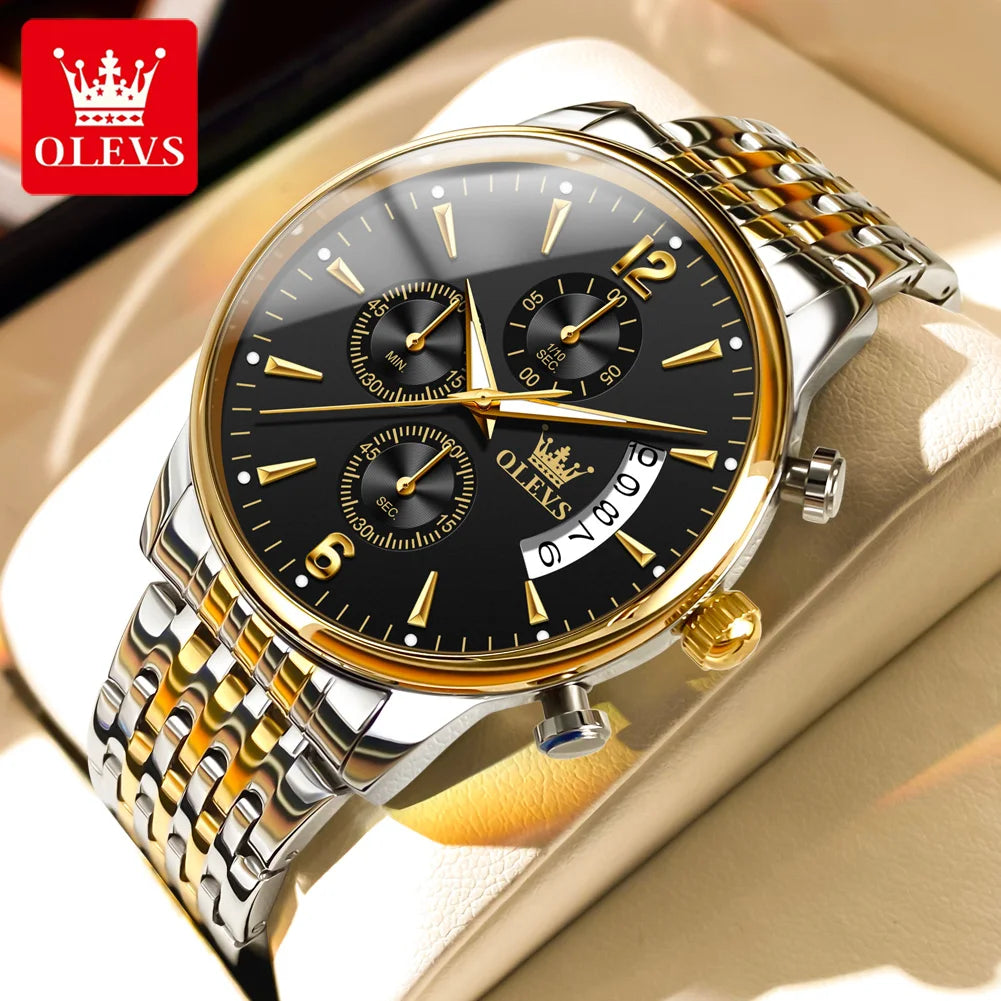 OLEVS luxury brand men's watches Chronograph waterproof date Gold luminous quartz watch for man Original wristwatch with the box