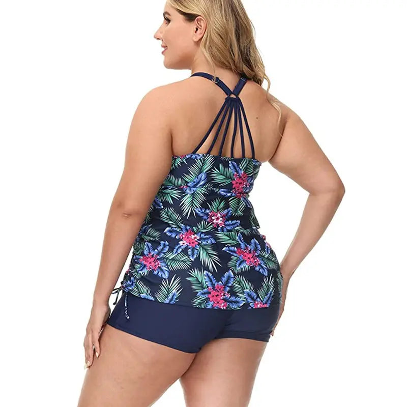 Plus Size Women’s High Waist Tankini Swimwear Set With Padded Top