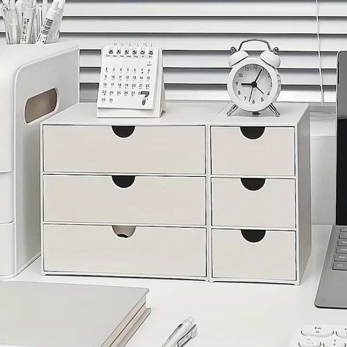 3-Tier Stackable Plastic Storage Box Drawer Rack White Office Home Organizer Multi-Purpose Shelf Desk Organization with Handles