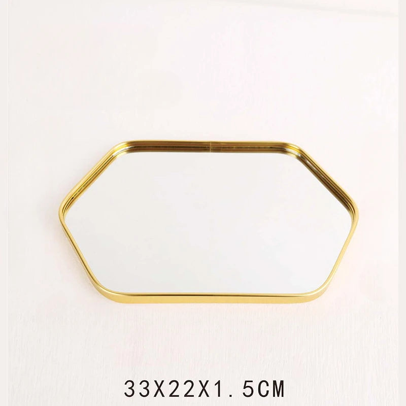 Nordic Light Luxury Metallic Glass Mirror Tray Jewelry And Cosmetics Storage Tray Living Room Precious Accessories Tray