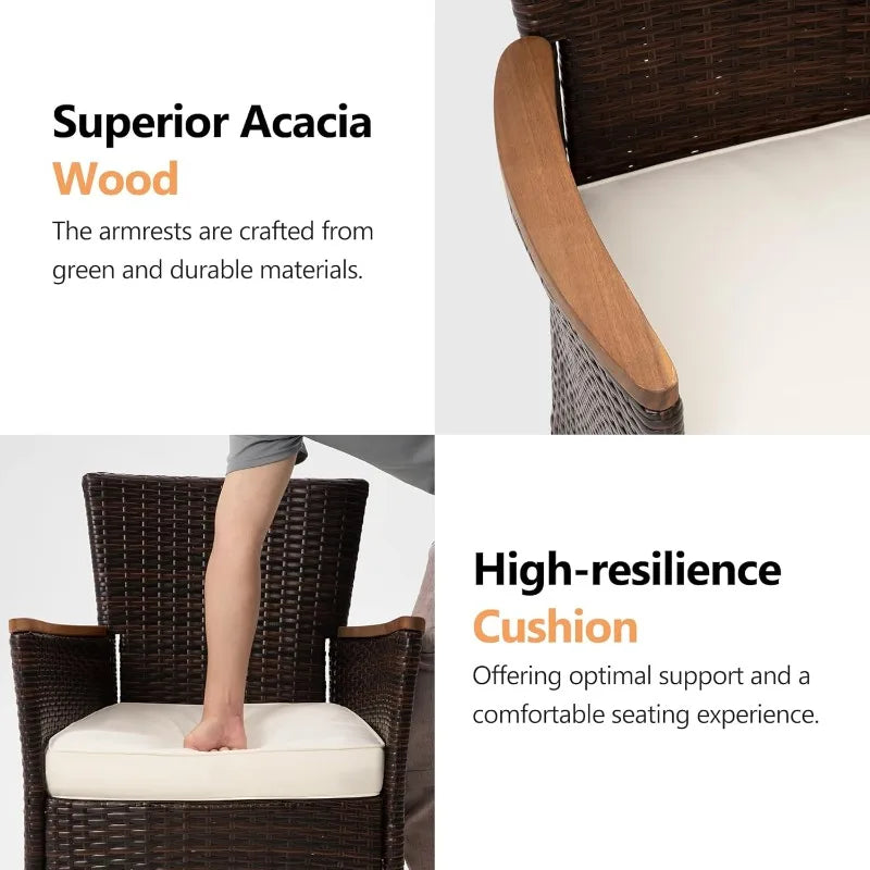 5 Piece Patio Wicker Dining Sets For 4, Water-Resistant Rattan Outdoor Dining Table And 4 Chairs With Wood Table Top