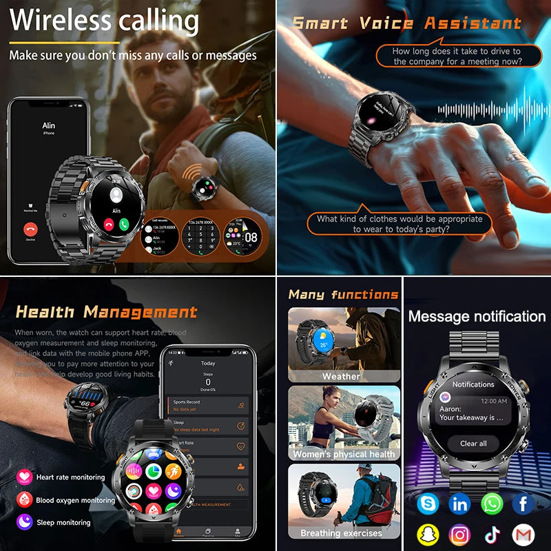 New Military T-Rex 3 Ultra 1000mAh Battery Smart Watch IP68 Waterproof Fitness Track Flashlight Heart Rate Sports Smartwatch Men