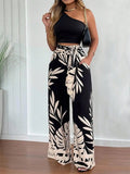 One Shoulder Crop Top & Wide Leg Pants Set