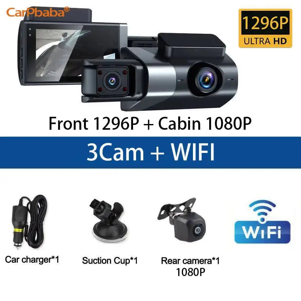 1296P DVR 2/3-Channel Front Inside Rear View Camera GPS WIFI Black Box Dash Cam For Cars Video Recorder Vehicle Car Accessories