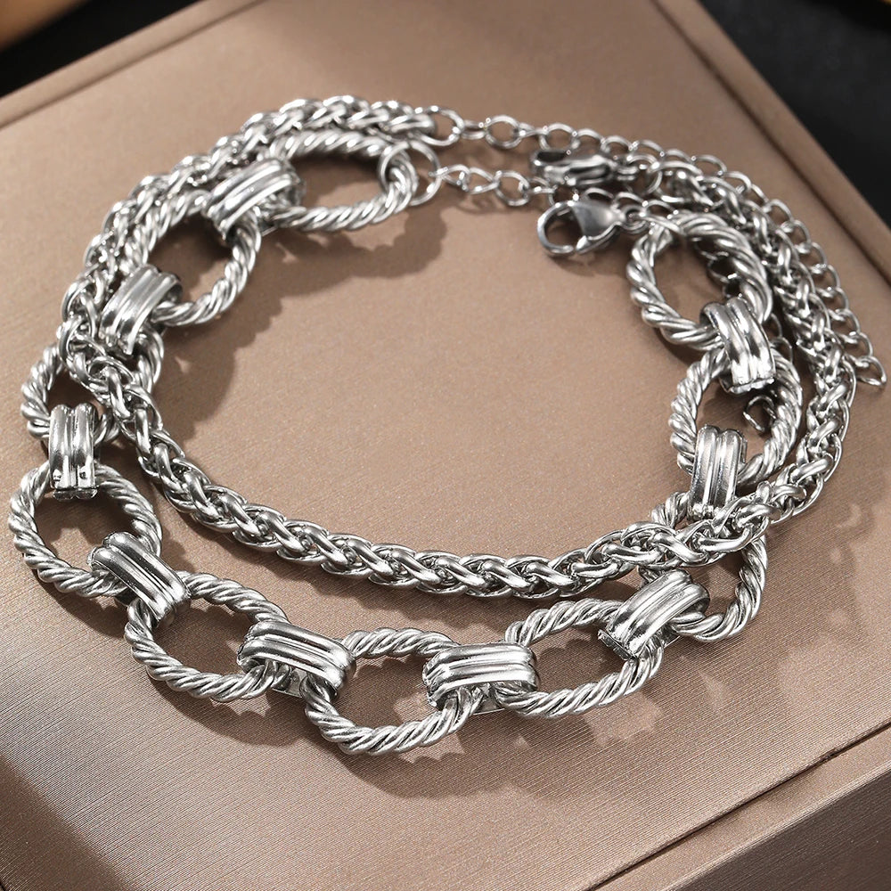 Stainless Steel Bracelet Set Minimalist New Popular Chain Atmospheric Bracelet For Women Jewelry Non-fading High-quality Gifts