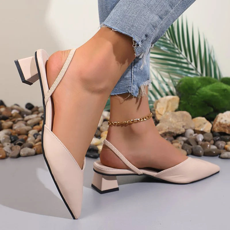 All-Match Slip On Plus Size Pumps Women Summer Party Comfortable Thick Heel Mid-Heel Pumps Woman Pointed Toe Pumps Mujer