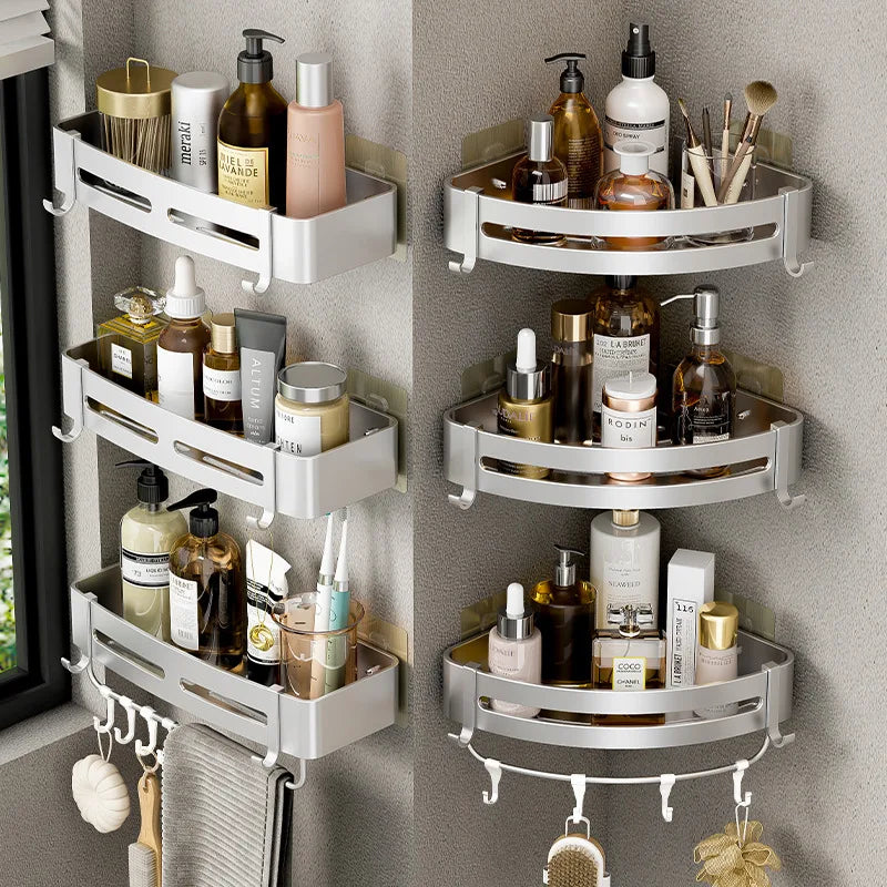 Rust-free Bathroom Corner Shelf Rack – Wall Mounted Non-Drill Shower Storage Organizer