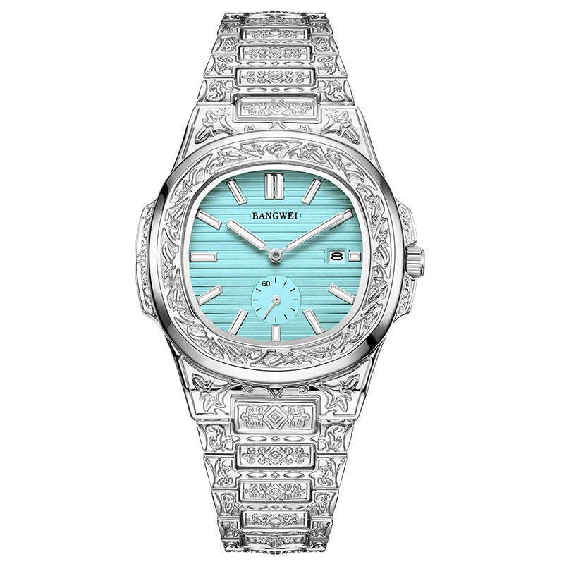 BANGWEI Men's Watch Classic Business Men Wristwatch Square Dial Date Waterproof Male's Quartz Watch Luminous Clock Reloj Hombre