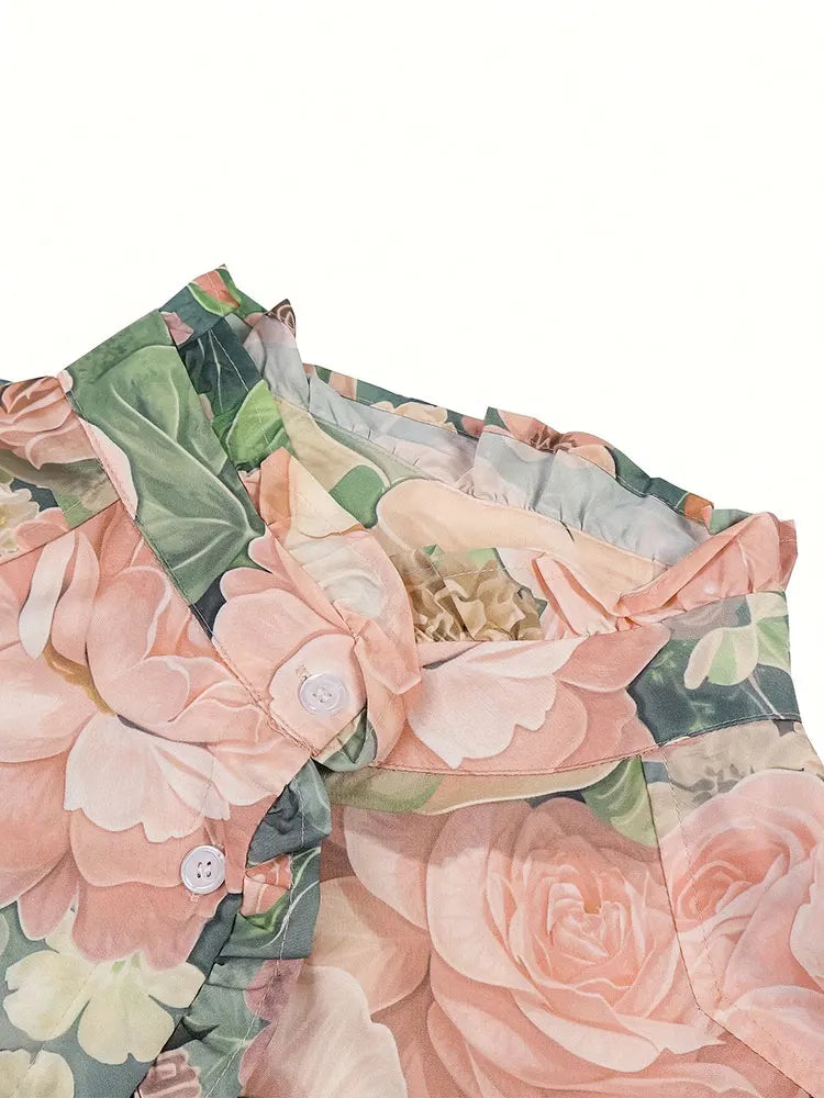 Plus Size Long Sleeve Button Up Floral Shirt