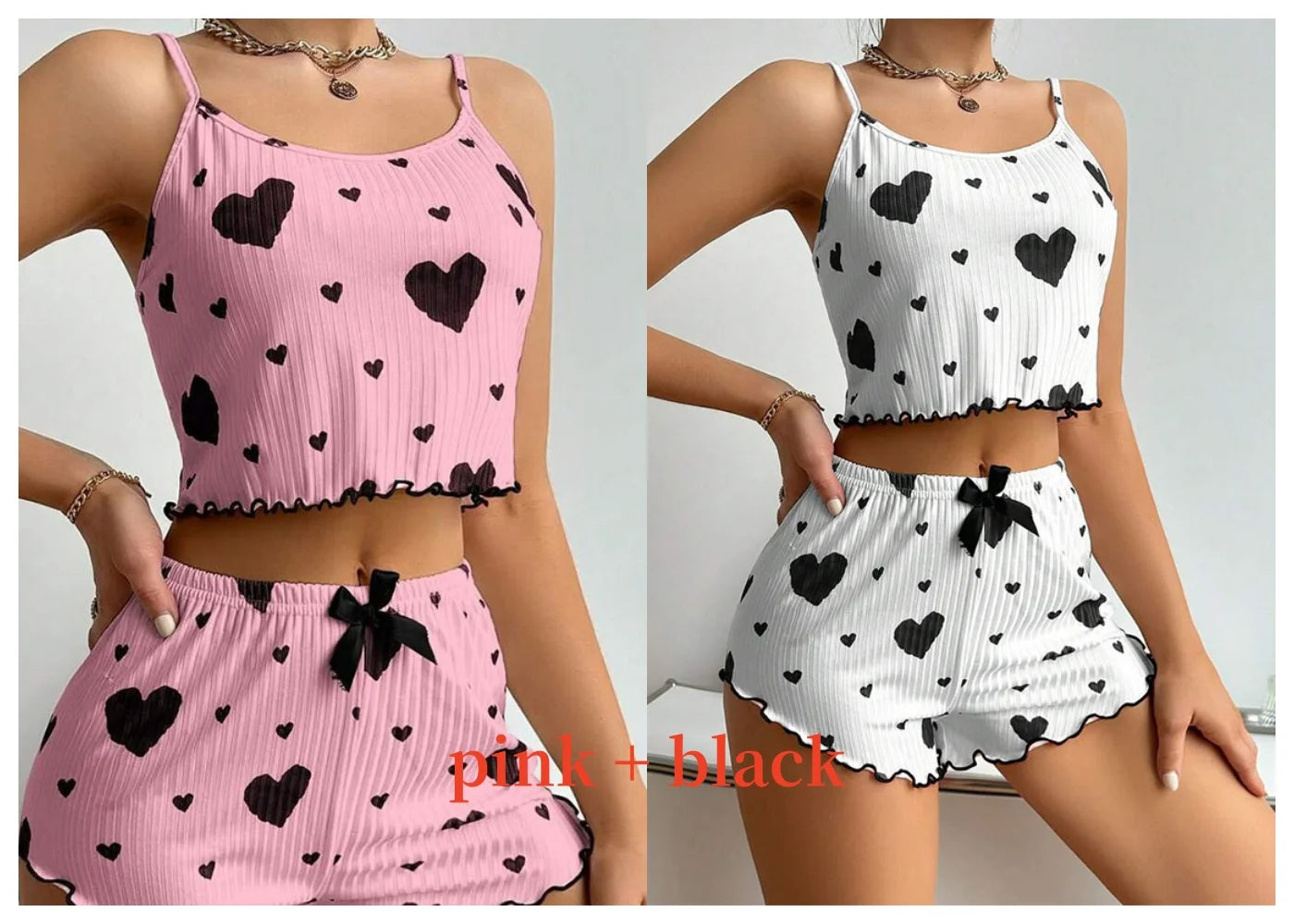 Women's Heart Print Pajama Shorts Set