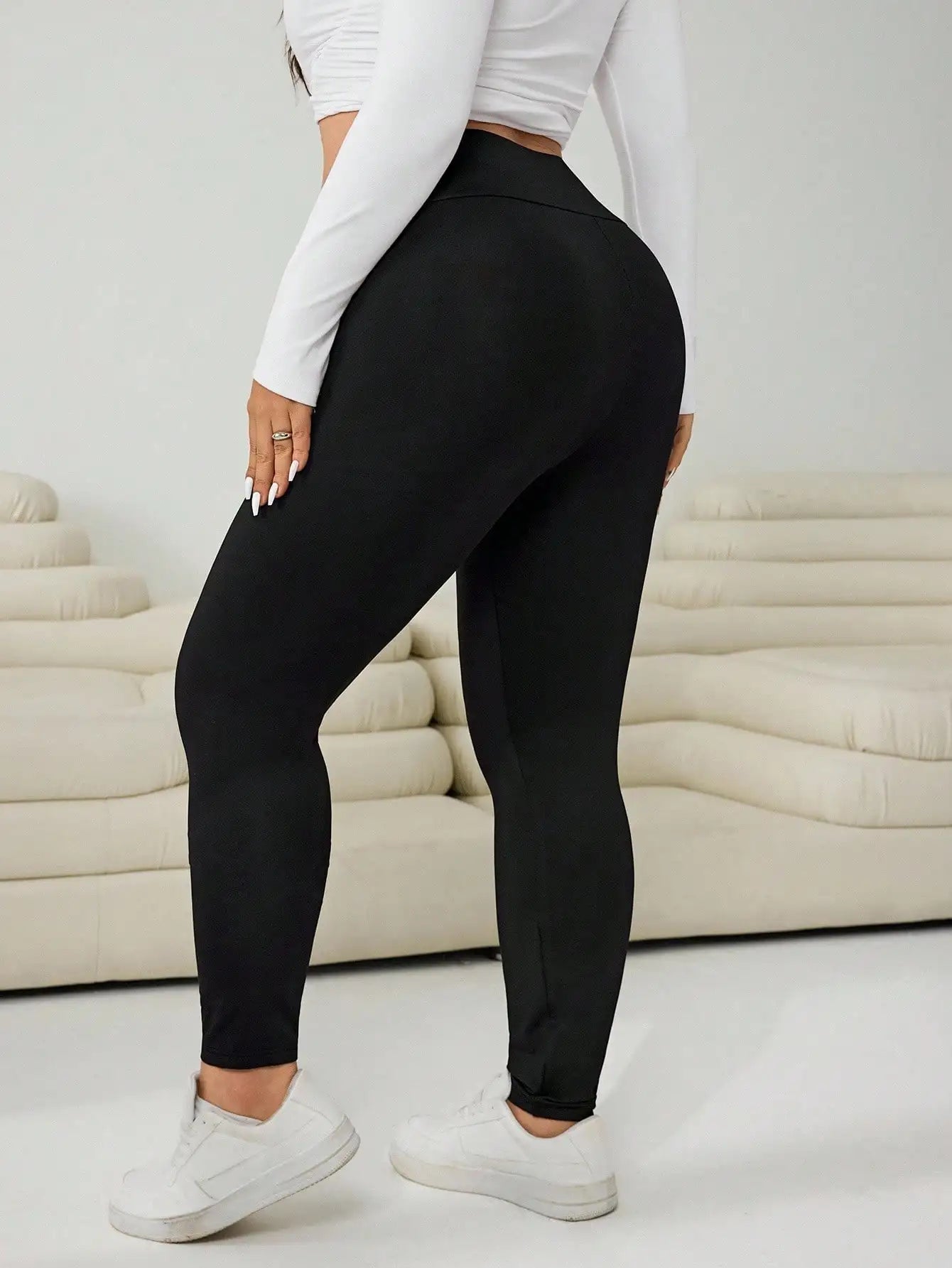 2-Pack Black High-Waisted Asymmetric Leggings for Plus Size Women