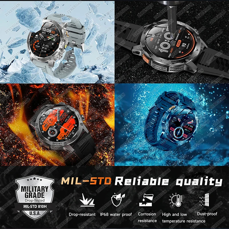 2025 New Military T-Rex 3 Ultra 1000mAh Battery Smart Watch IP68 Waterproof Flashlight Heart Rate Sports tracker Smartwatch Men