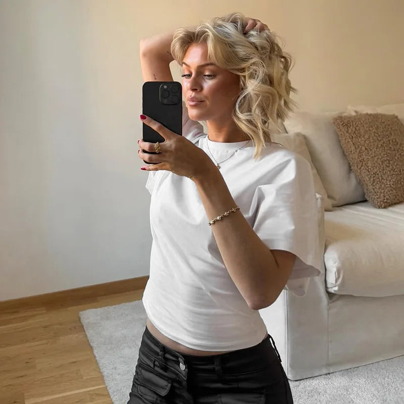 Casual Grey Cropped Streetwear T-Shirt