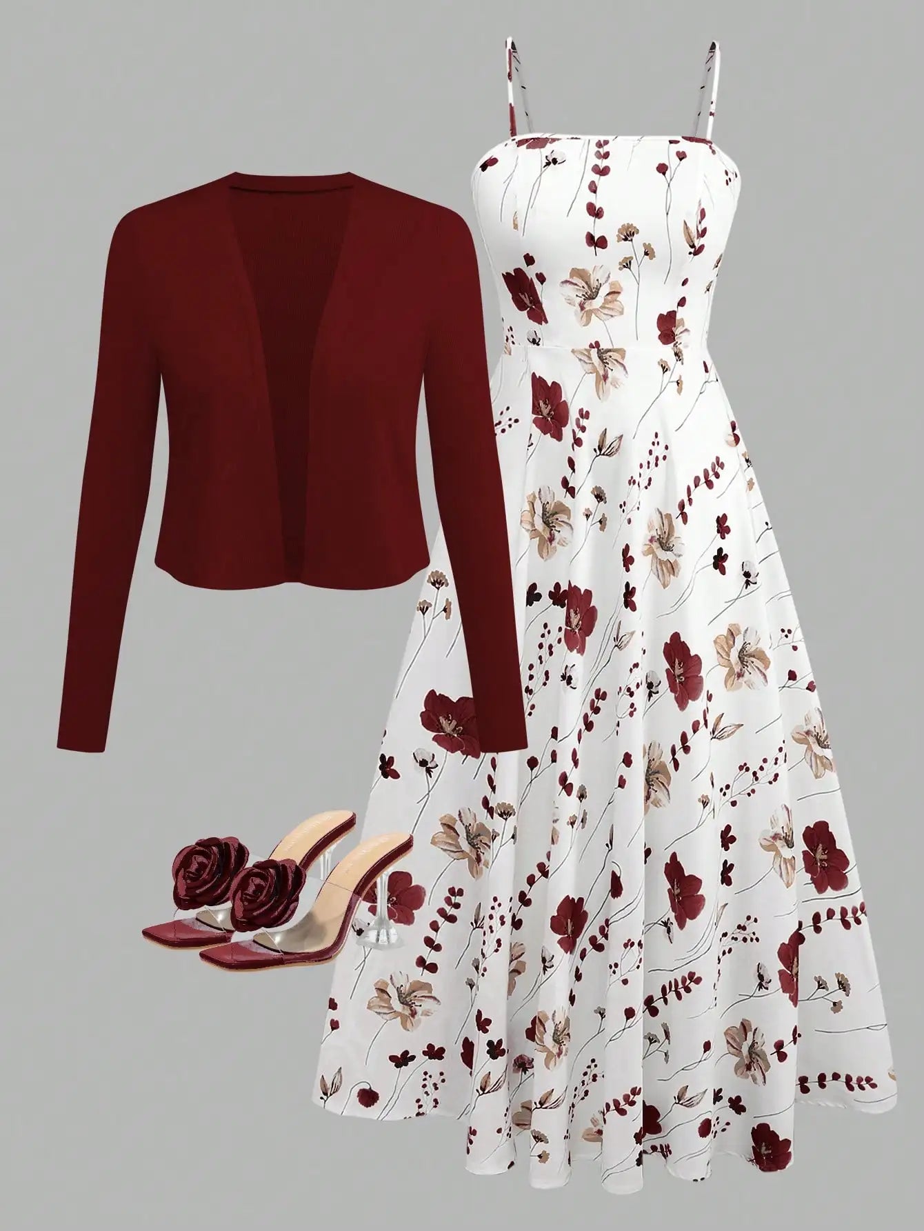 Women's Floral Camisole Dress & Cardigan Set