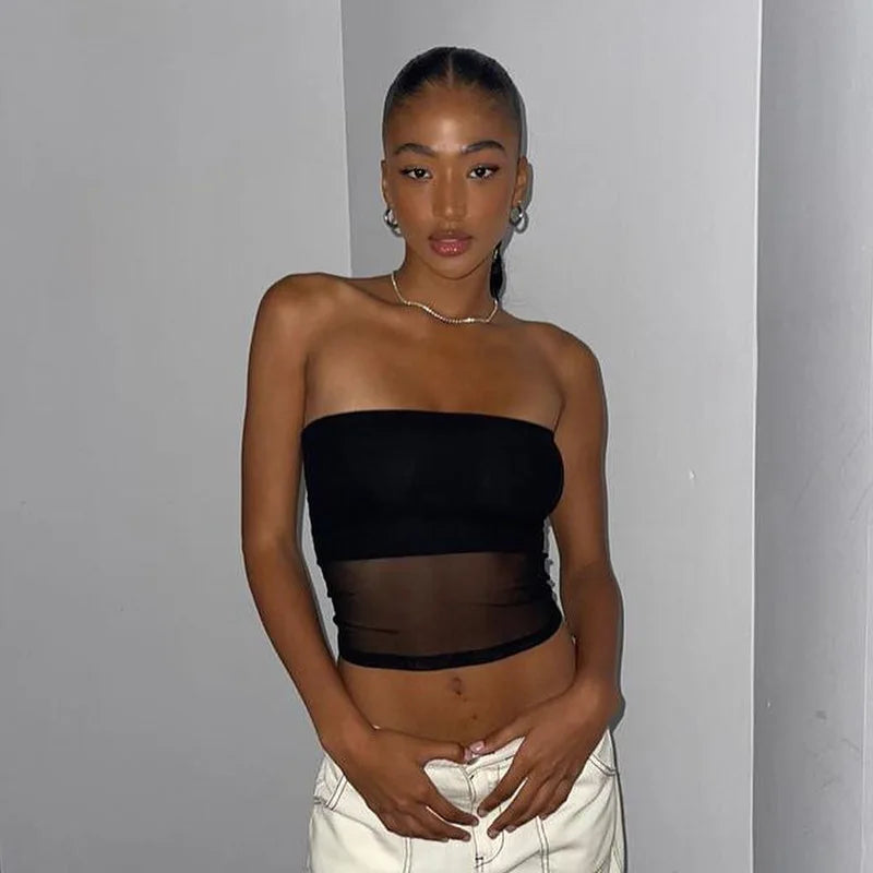 Y2K Strapless Sheer Tank Top