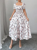 Women's Floral Puff Sleeve Maxi Dress