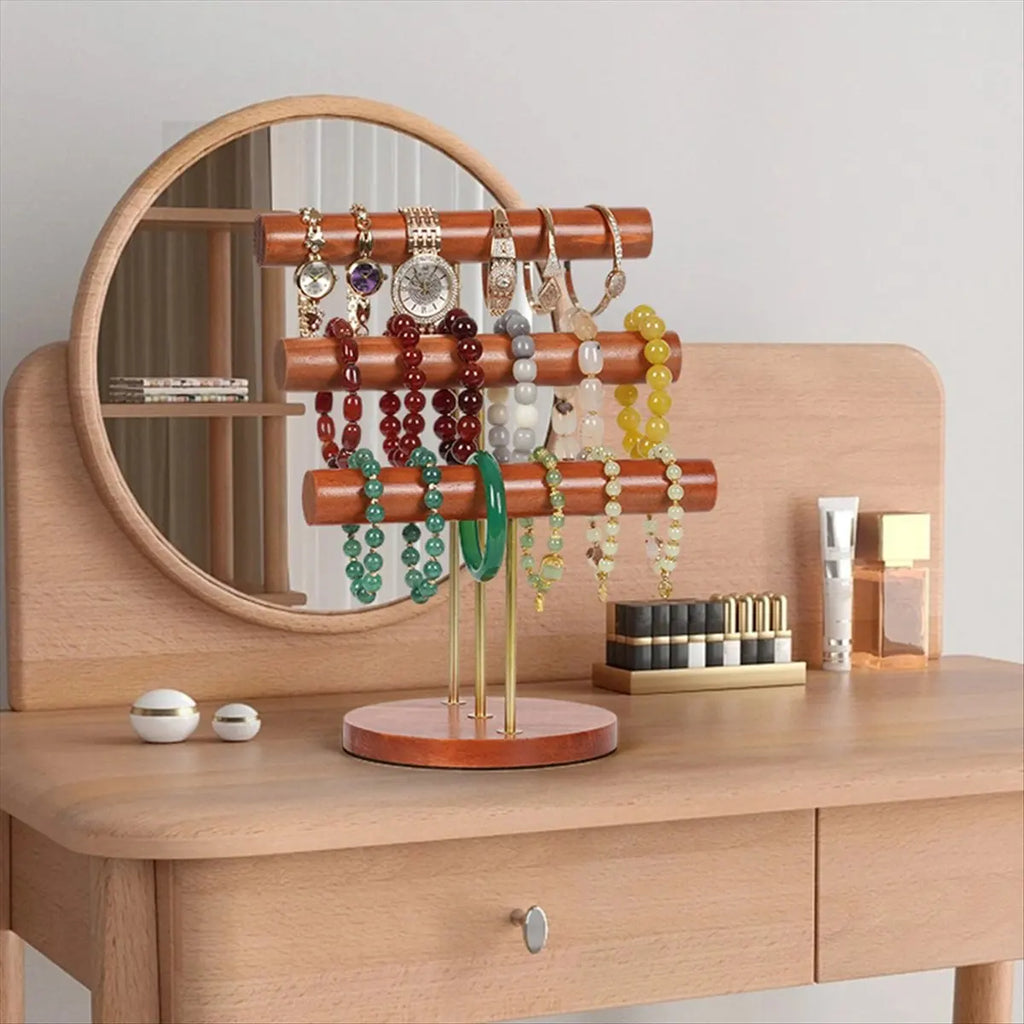 ABQR Solid Wood Large Jewelry Rack 3 Tiers Bracelet Display Rack Bracelet Watch Rack Jewelry Storage Rack for Girls Storage