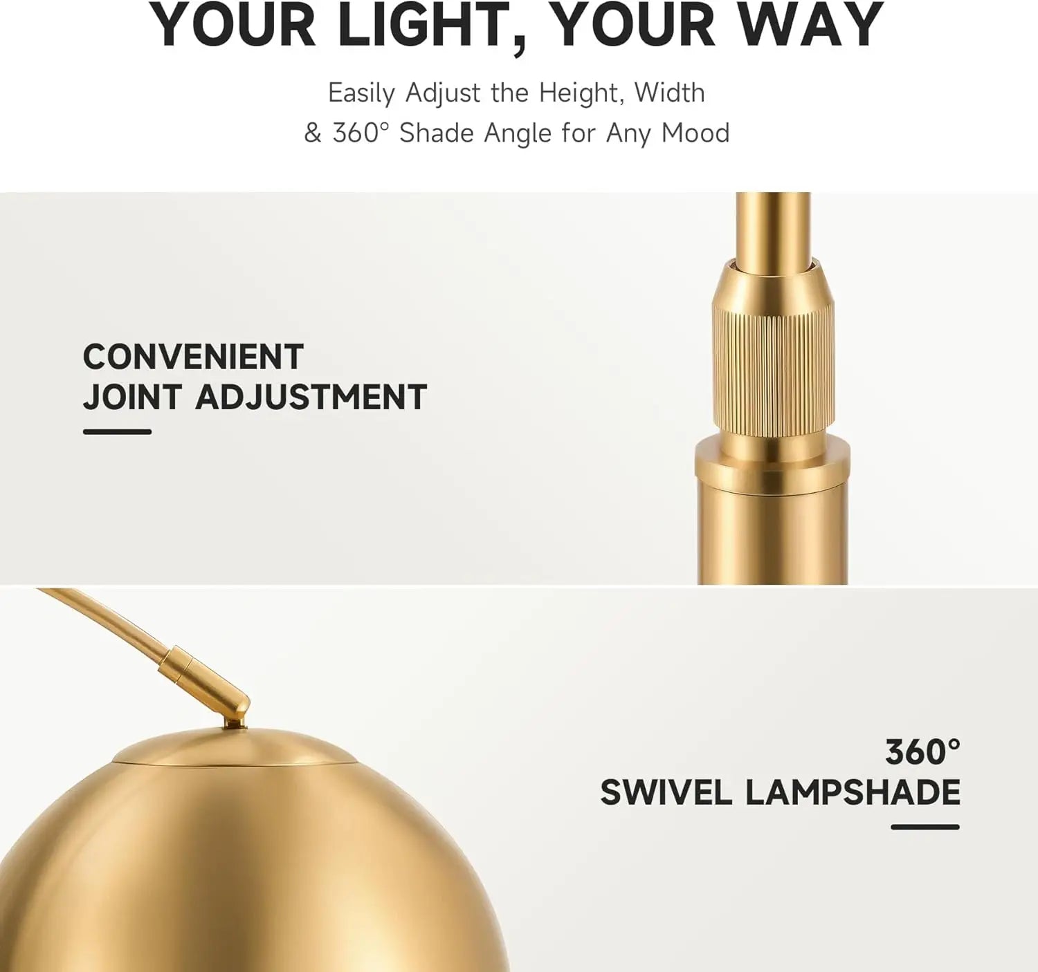 Modern Arc Floor Lamp with Adjustable Shade and Marble Base, LED Bulb Included for Living Room Lighting