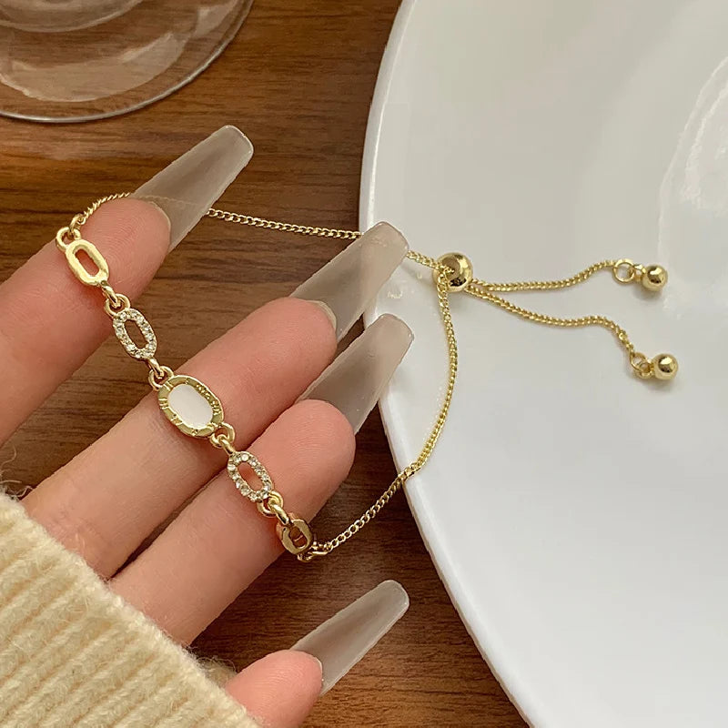 Luxury Geometric Gold Plated Zircon Bracelet for Women Versatile Adjustable Square Bracelet Christmas Party Wedding Jewelry Gift