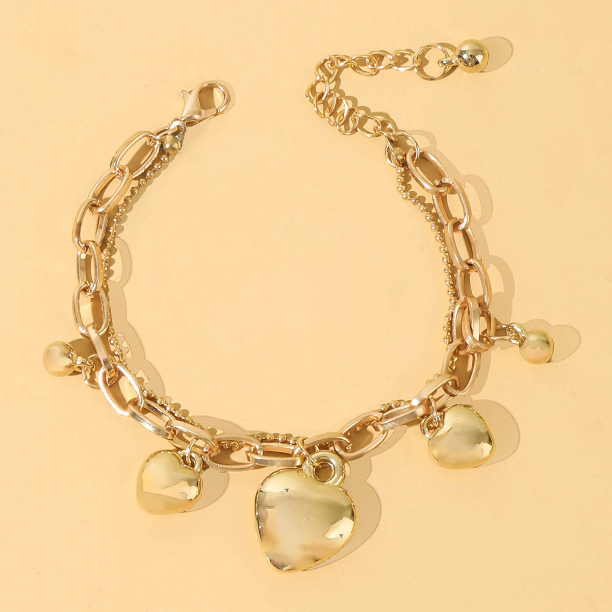 1 Piece Of Women's Minimalist And Fashionable Metal Double-layer Love Pendant Bracelet, Trendy And Versatile Accessory -2061