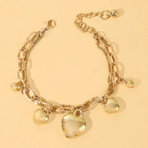 1 Piece Of Women's Minimalist And Fashionable Metal Double-layer Love Pendant Bracelet, Trendy And Versatile Accessory -2061