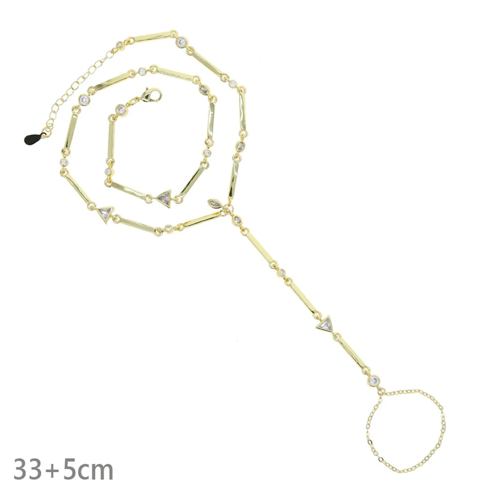 2025 New Micro Pave Clear CZ Tassel Hand Chain Bracelet Gold Color With Round CZ Station Double Chain Fashion Women Jewelry