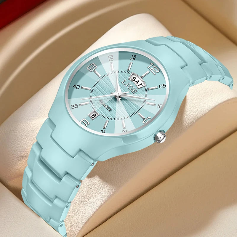 LIGE Luxury Elegant Quartz Women Watches Fashion Ceramics Small Dial Ladies Watch Date Week Display Woman Wristwatch Reloj Mujer