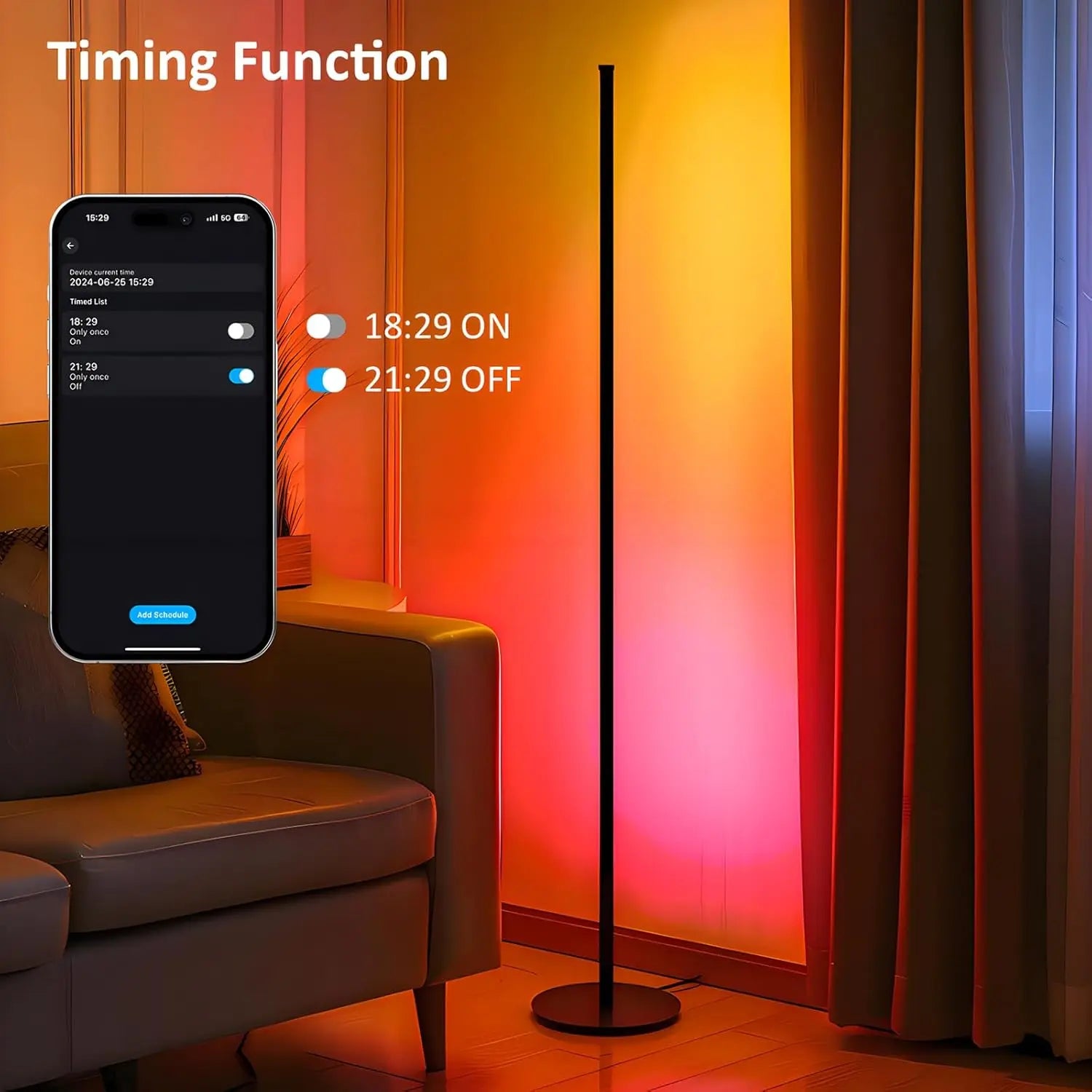 2-Pack Corner Floor Lamp, 55" LED Standing Light with Remote & Music Sync, 16M Colors for Living Room