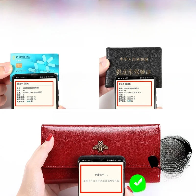 Long Genuine Leather Wallet for Women Multi-Card Holder Handbag Simple Versatile Mobile Phone Bag Inteated Money Clip Handbag