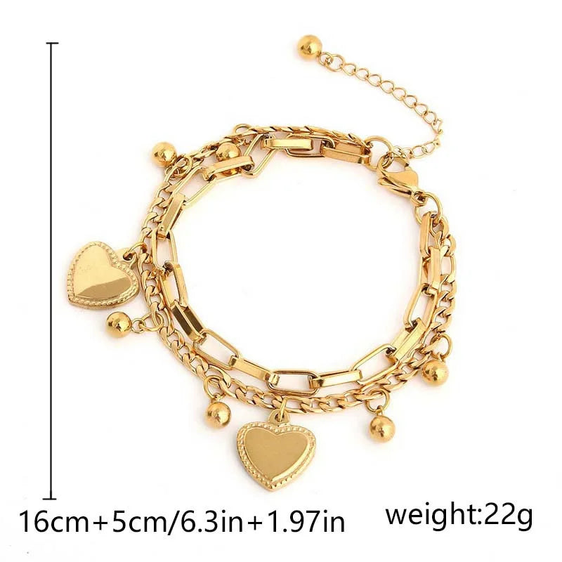1 Piece Of Women's Minimalist And Fashionable Metal Double-layer Love Pendant Bracelet, Trendy And Versatile Accessory -2061