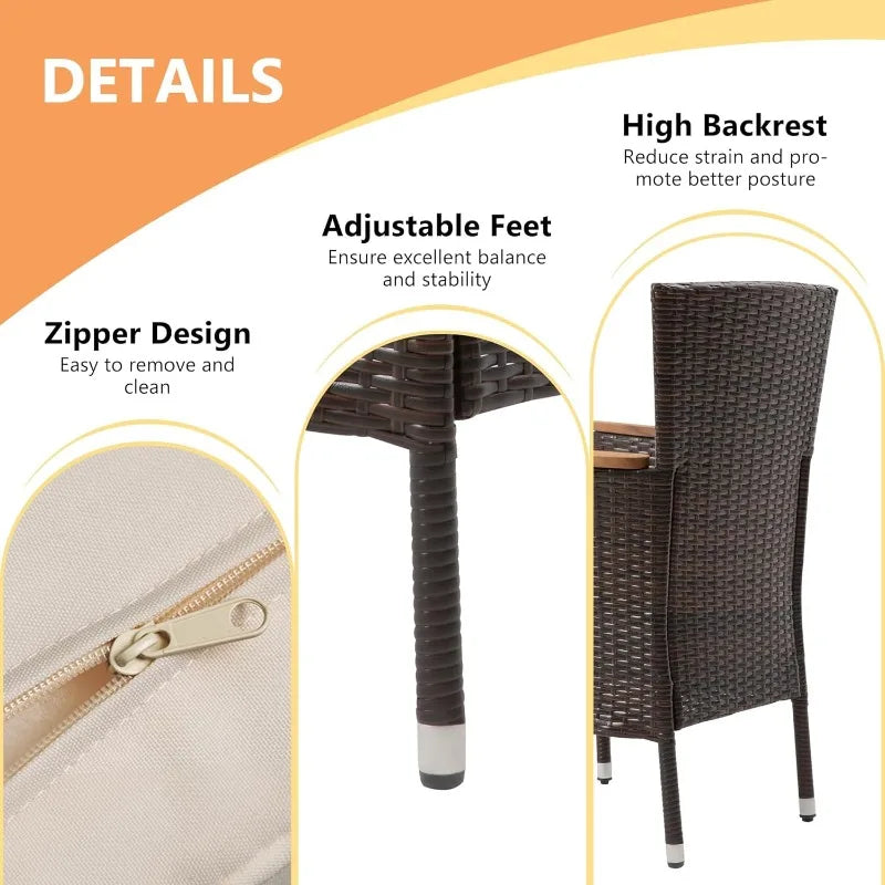 5 Piece Patio Wicker Dining Sets For 4, Water-Resistant Rattan Outdoor Dining Table And 4 Chairs With Wood Table Top
