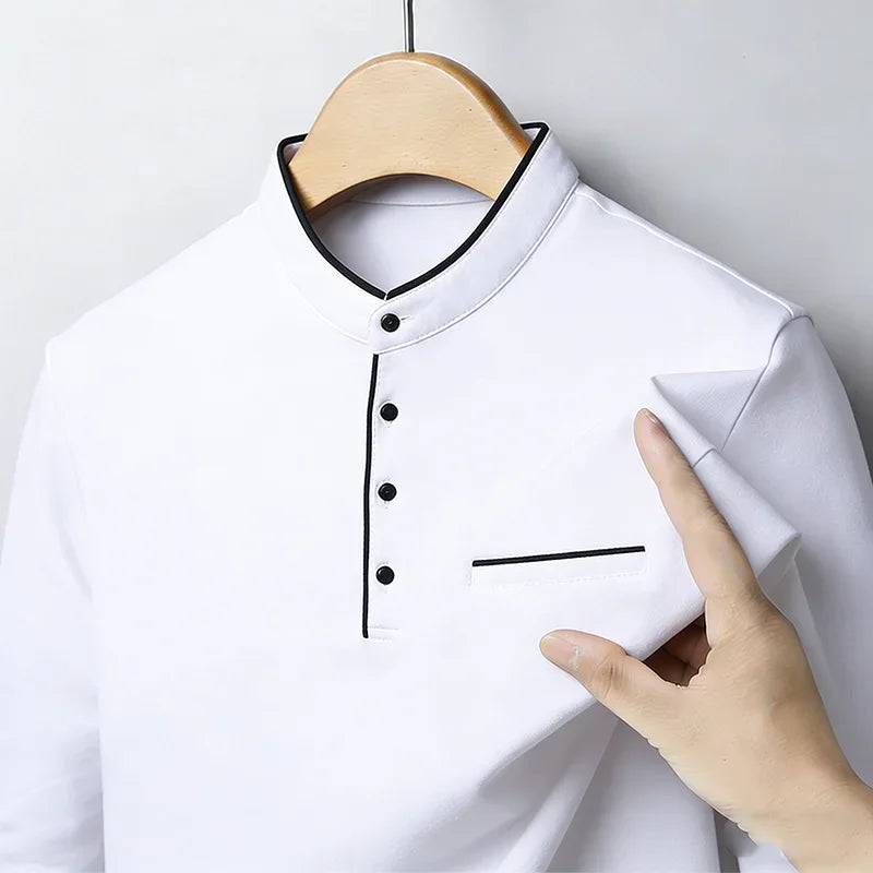 Men's Mandarin Collar Long Sleeve Shirt Regular Fit Casual Soft Breathable Fashion Trendy Daily Business Casual Top for Men