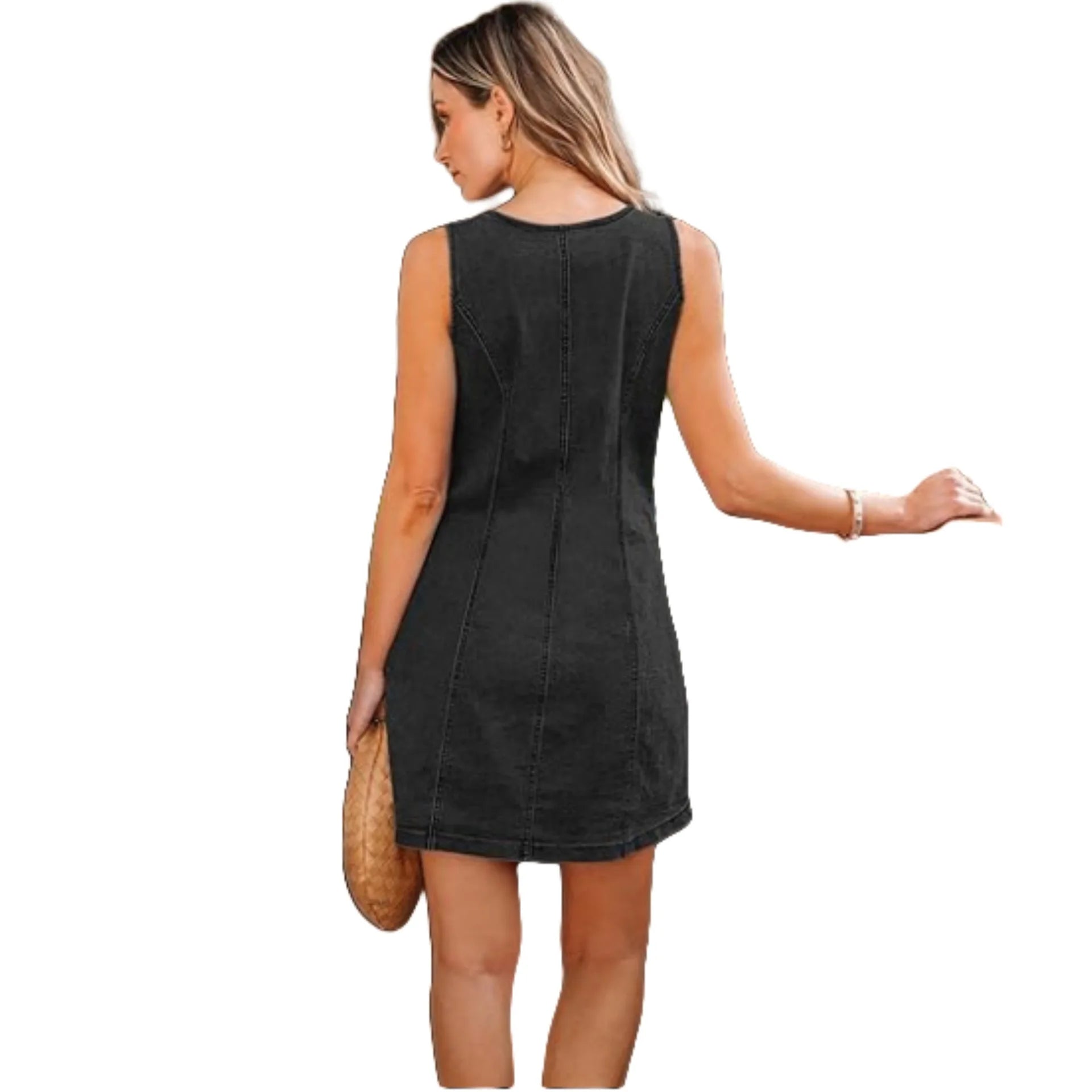 Women’s Sleeveless Denim Mini Dress with Pockets