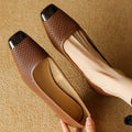 Plus size 34-41 women's hollow-out sheepskin slip-on summer breathable pumps metal toe 3cm kitten heel elegant ladies heels shoe