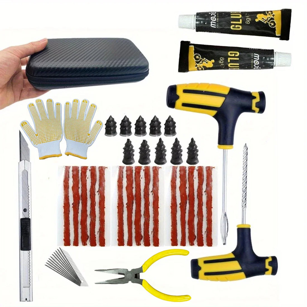 Emergency Tire Repair Kit - Heavy-Duty Glue & Rubber Strips for Flat Puncture Fix on Cars/Trucks/RVs, On-the-Go Safety Solution